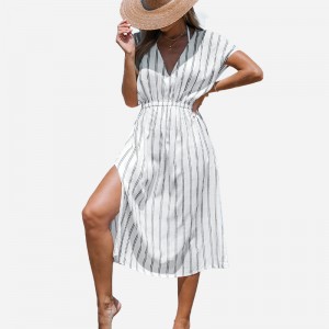 Abito in cover-up a strisce midi