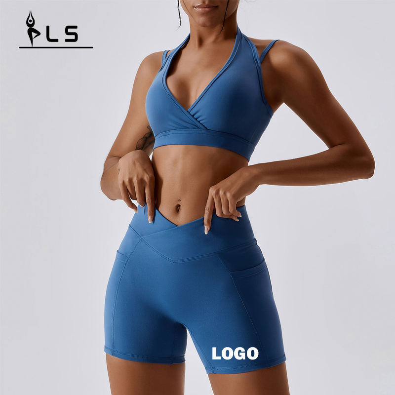 SC9283 Fitness all\'ingrosso Yoga Active Wear Set Women Gym Solid Sport reggiseno e pantaloncini da yoga
