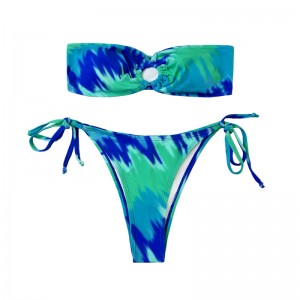 Spettacoli di ritaglio senza spalline Teal Teal Swimsuit a due pezzi