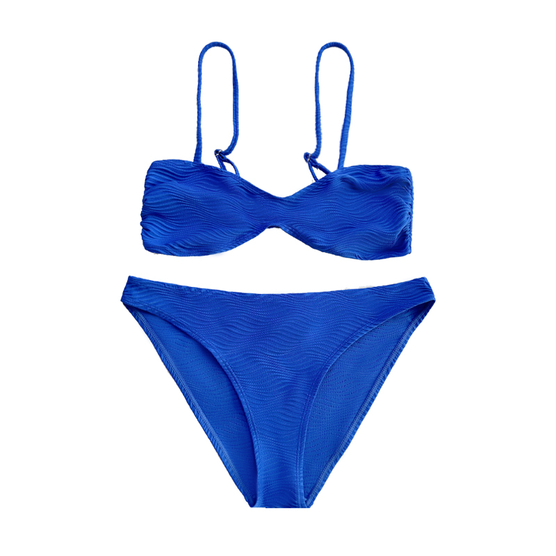 Costume da bagno divisa a modelli speciali a pieghe blu