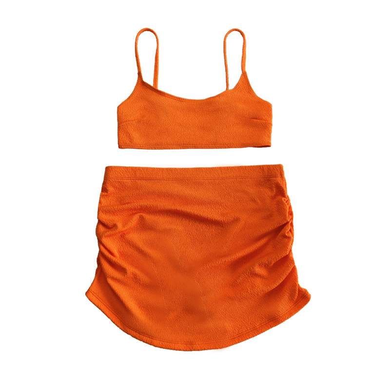 Camice di base in tessuto in crepa arancione gonna pieghettata sexy costume da bagno a due pezzi